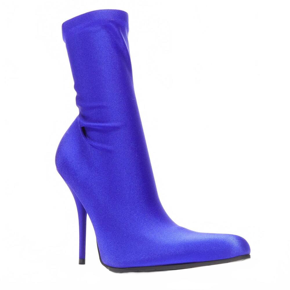 NEW BALENCIAGA women's stretch comfort round toe stiletto booties in blue